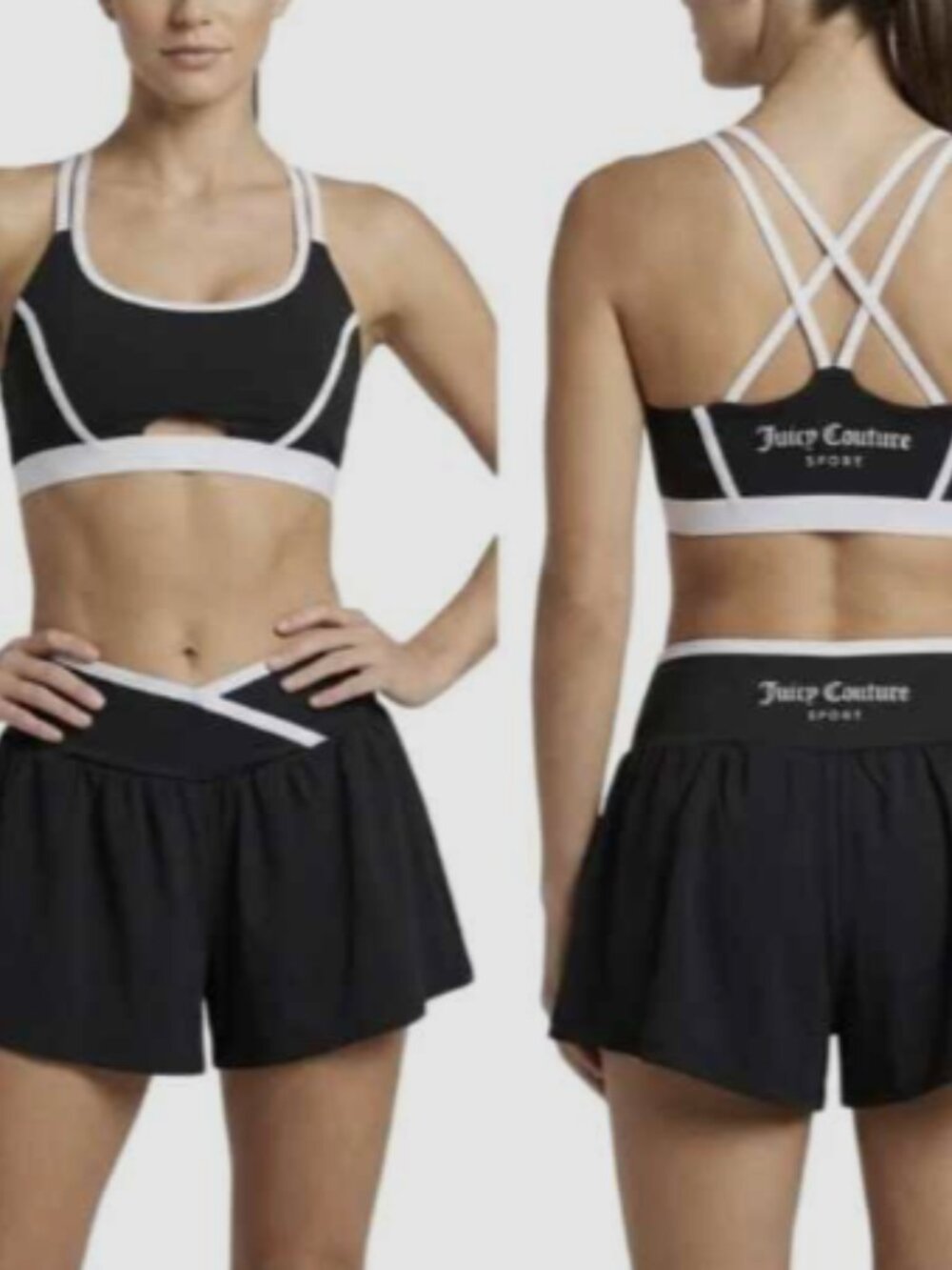 *NWT* Juicy Couture Sport 2 Piece Strappy Sports Bra & Flare Short Logo Back Set